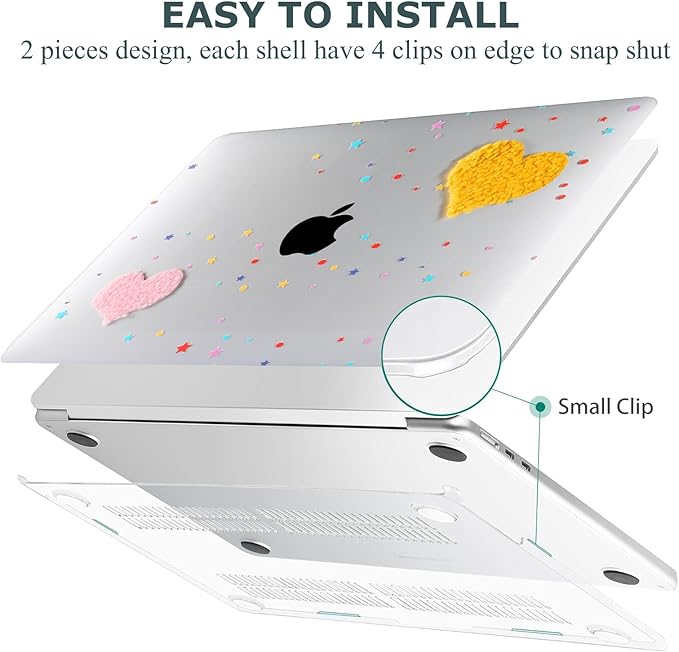 DTangLsm Compatible with MacBook Pro 13 inch Case M2 2024 2023 2022-2016 A2338 M1 A2159 A2289 A2251 A1989 A1706 A1708 Handmade Plastic Hard Shell 3D Plush Heart Case & Keyboard Cover, Two Hearts