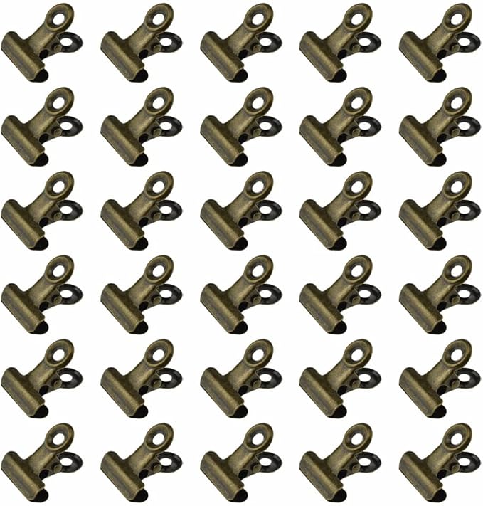 HAHIYO 0.87inch Brown Bulldog Clips Metal File Hinge Binder Clips Clamps Save Space Strong Spring Jaws Rock Solid Grip Book Lay Flat Deburred Edge for Hang Photos Wall Grid Dog Food 30PCS