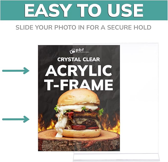 pbf 8.5x11 Acrylic Picture Frame Display Stand | 8.5 x 11 Vertical Clear Acrylic Sign Holder | T-Style Photo Frame for Table Sign, Tabletop Wedding Sign, Menu, QR Code (6-Pack)
