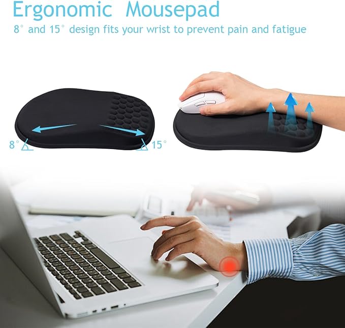 3-in-1 Ergonomic Mouse Pad and Keyboard Wrist Rest Set, Memory Foam Arm Rest with Massage Design and Non-Slip PU Base for Typing Pain Relief/Office/Home
