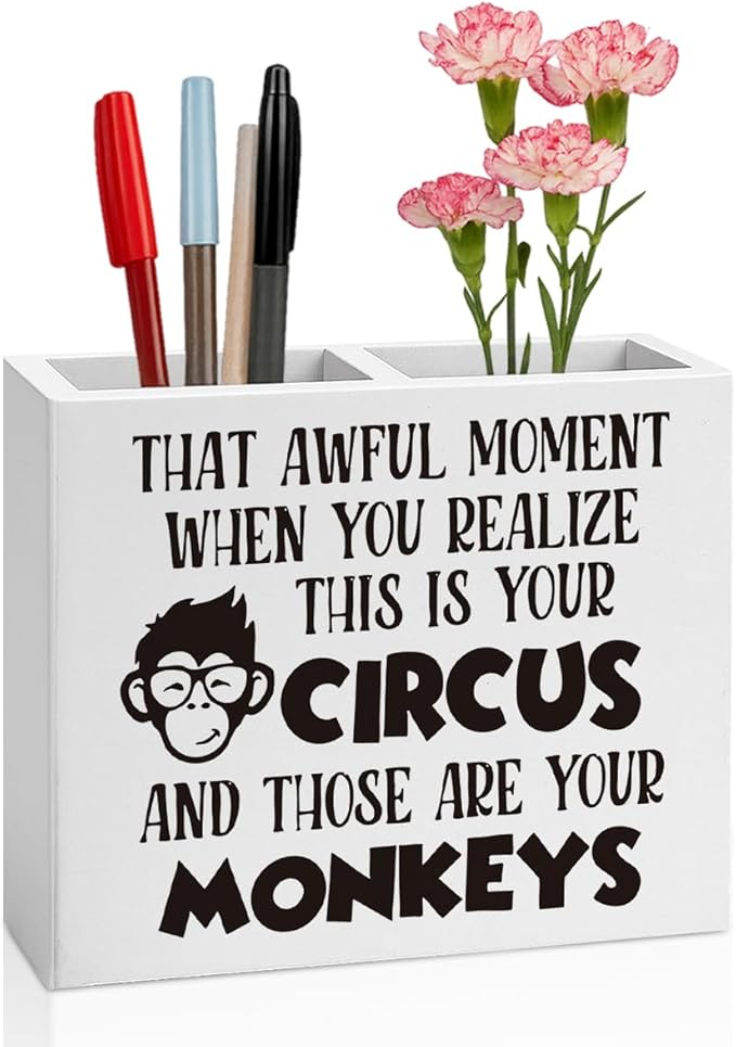 Funny Boss Gifts Office Room Decor for Women Men HR Manager Coworker Friend Employee Wooden Pencil Holder Boss Day Gifts Funny Office Accessories Desk Decor