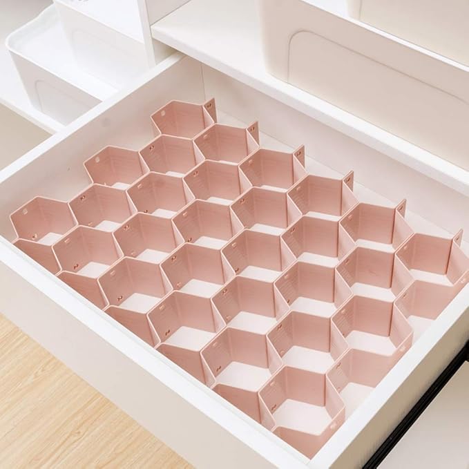 Poeland Drawer Divider Organizer Adjustable DIY Grid Honeycomb Drawer Divider for Underwear Belt Scarf Socks Pink 2 Pack