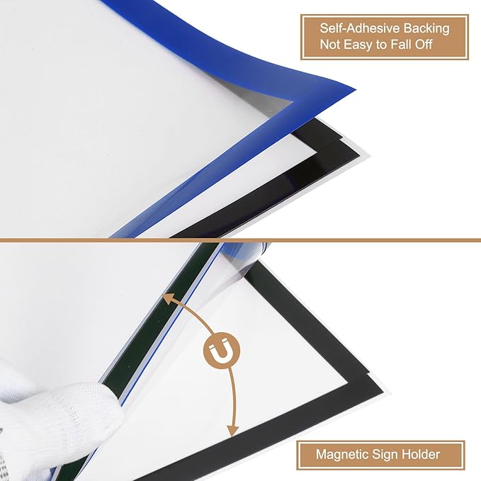 uxcell 6 Pcs Magnetic Sign Holder, 5" x 7" Self-Adhesive Magnetic Wall Signs Holder Magnetic Picture Frame Document Holder for Home Office Wall Window Displays, Dark Blue