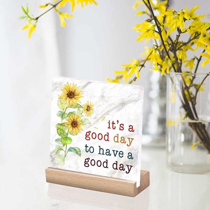 Office Motivational Desk Decor Inspirational Quotes Office Sign Positive Gifts For Women Desk Signs For Office Decorations For Work Its A Good Day To Have A Good Day Good Vibes Sign Sunflower Home Office Decor