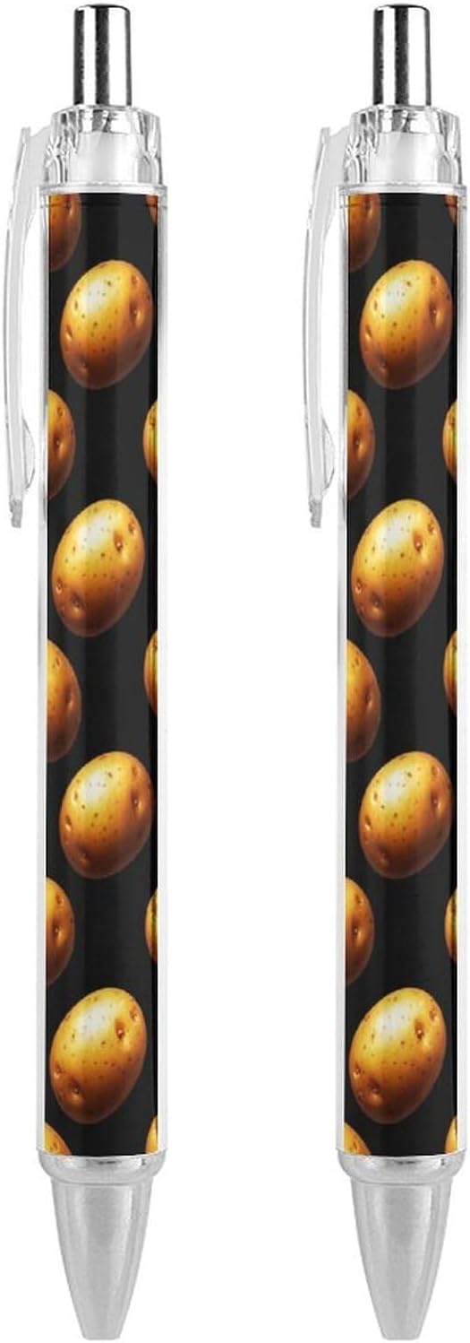 2 Pieces Writing Pens, Cute Retractable Ballpoint Pens, 0.5mm, Black Ink, Garden Potatoes Pen Home Office Stationery for Teacher Writer