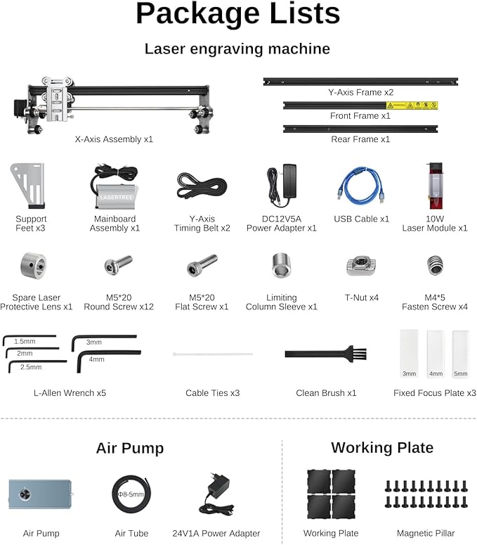 LASER TREE 80W Laser Engraver, 10000mW(10W) Laser Output Laser Engraving Cutter with Air Assist Pump & Magnetic Pad Kit, Built-in FAC, Eye Protection Laser Engraver for Wood Acrylic, Leather, Class 4