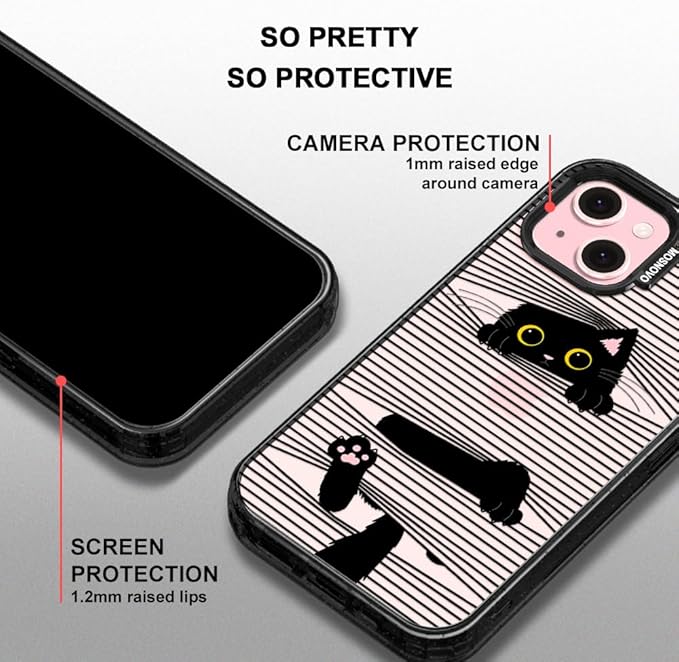 MOSNOVO Case for iPhone 15, [10ft 4X Military-Grade Drop Protection] Durable & Shockproof Phone Case Cover Design for iPhone 15 - Hidden Black Cat - Clear Black