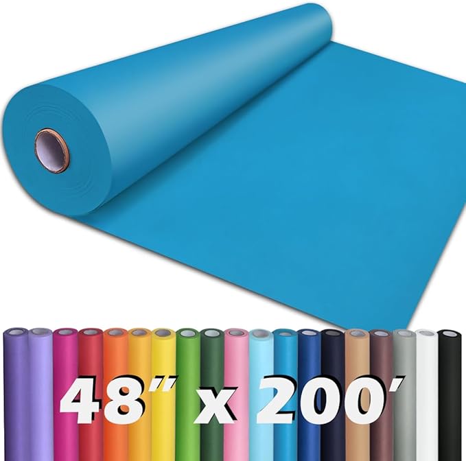 PerkHomy 48" x 2,400" (200') Lake Blue Kraft Paper Roll for Craft Bulletin Board Paper Art Table Covering Crafting Gift Wrapping Bouquet Packing Parcel 80GSM 55LB (Lake Blue, 48" x 200')