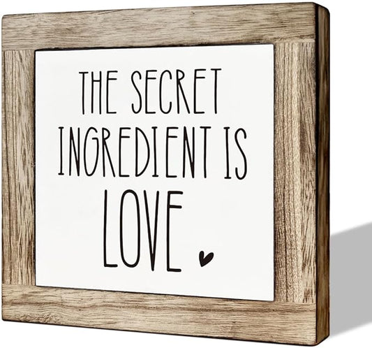 The Secret Ingredient Wooden Sign - Love Decor for Kitchen & Home, Warm Tabletop Gift