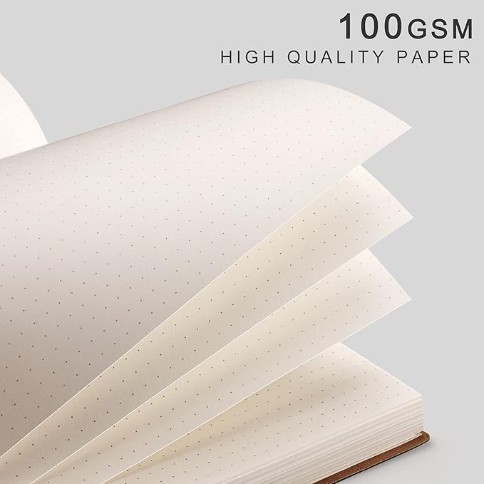 EMSHOI Dotted Journal Bullet Notebook, B5 Large Softcover Leather Journal, 192 Numbered Pages 100gsm Thick Dot Grid Notebook for Drawing Women Men Work School Supplies, 7.48"x10.15"-Black