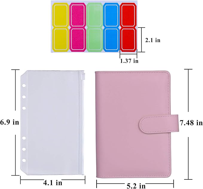 Antner A6 Budget Binder with Zipper Cash Envelopes for Money Organizer & Budgeting, PU Leather Budget Planner Money Saving Binder with Cash Stuffing Envelopes & Labels for Home Office Travel, Pink