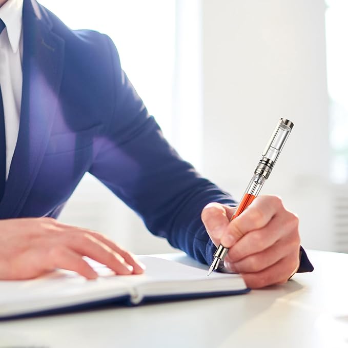 Asvine V200 Titanium Fountain Pen Vacuum Filling, Iridium Extra Fine Nib Clear Transparent Acrylic Smooth Writing Pen Case Set