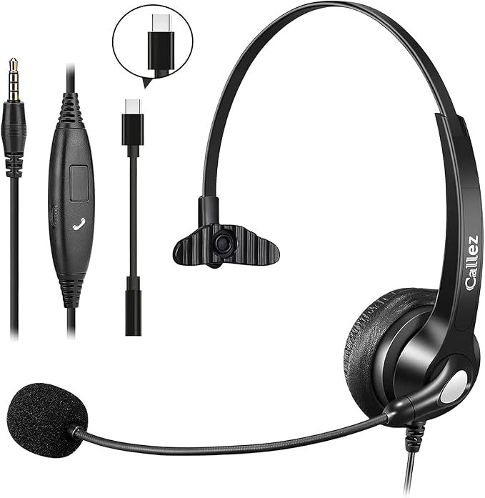 3.5mm Jack Cell Phone Headset with Microphone Noise Cancelling for PC Laptop, Wired Computer Headphones for iPhone Android Zoom Home Office Work School Classroom, in-line Control, Comfort-Fit