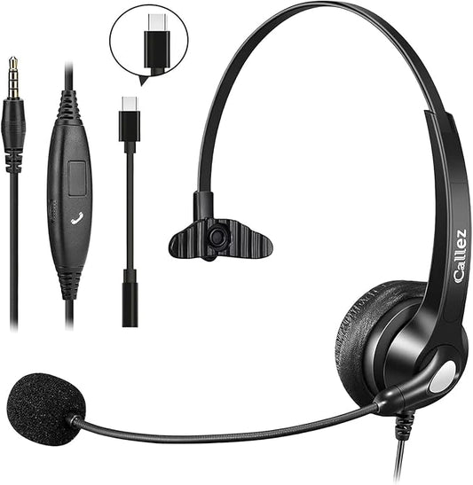 3.5mm Jack Cell Phone Headset with Microphone Noise Cancelling for PC Laptop, Wired Computer Headphones for iPhone Android Zoom Home Office Work School Classroom, in-line Control, Comfort-Fit