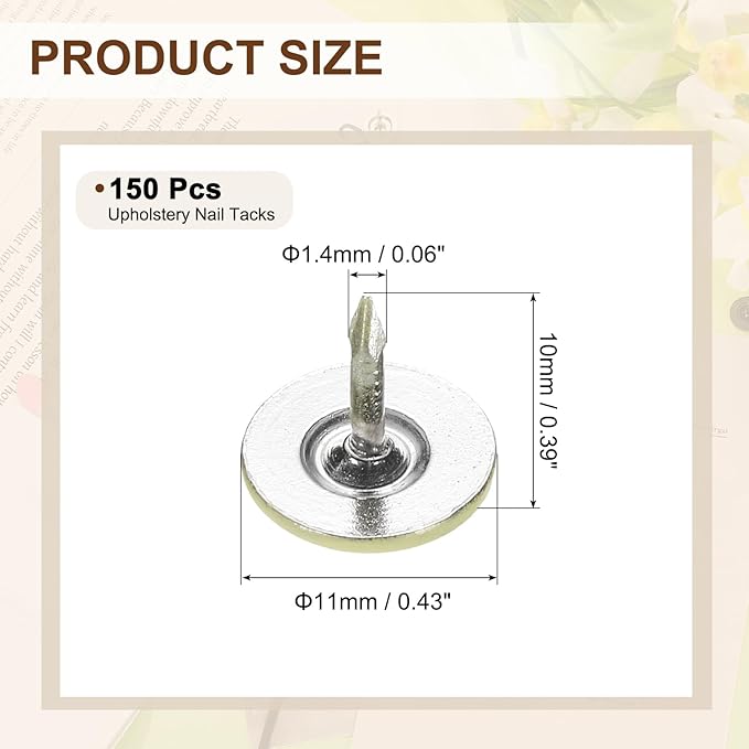 uxcell 150Pcs Upholstery Tacks, 11mmx10mm Flat Head Thumb Tack Decorative Furniture Nails Push Pins for Furniture Sofa Headboards, Light Yellow
