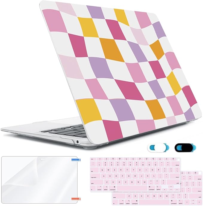 for MacBook Air 13 inch Case 2021 2020 2019 2018 A2337 M1 A2179 A1932, Plastic Hard Shell Case&Keyboard Cover&Screen Protector&Webcam Cover Compatible with MacBook Air 13" Retina, Lattice