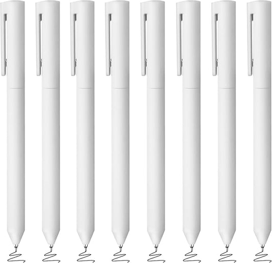 BAYTORY 8Pcs Rotatable Gel Pens, 0.5mm Fine Point Black Ink Pen, Smooth Writing Quick Dry Gel Ink Pens for Journaling Note Taking Sketching (White)