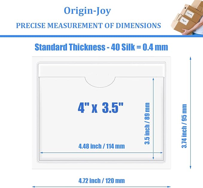 Origin-Joy 25 PCS Self-Adhesive Index Label Pockets, Clear Plastic Peel & Stick Card Holders with Top Open for Loading (4 x 3.5 inch)