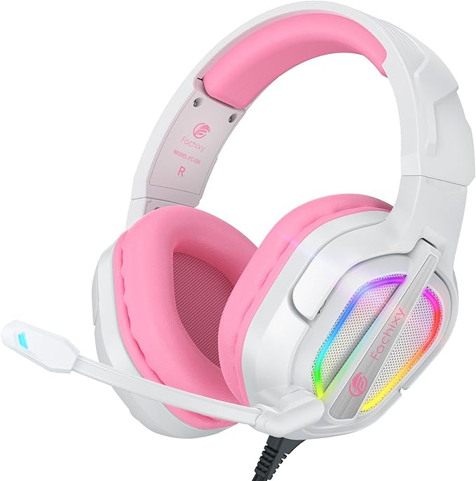 Fachixy FC200 PC Gaming Headset for PS4, PS5, Switch, Xbox One, Mac, Noise Canceling Headphones with Microphone, Computer Headset with 3.5mm Jack & RGB Light