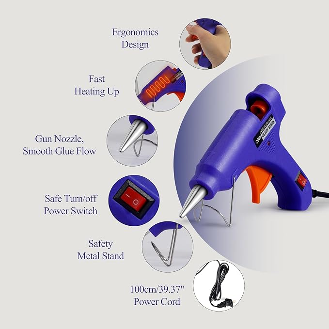 Mini Hot Glue Gun, Hot Melt Gun with 30 Glue Sticks for Arts Crafts, Mini Glue Gun Kit for Kids School Craft and Quick Home Repairs (Multicolored, 20W, 6 Pieces)