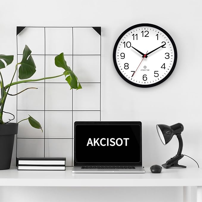 AKCISOT Atomic 12 Inch Wall Clock Analog Clocks for Indoor Kitchen, Battery Operated Clock for Bedroom Office Classroom Living Room(Black)