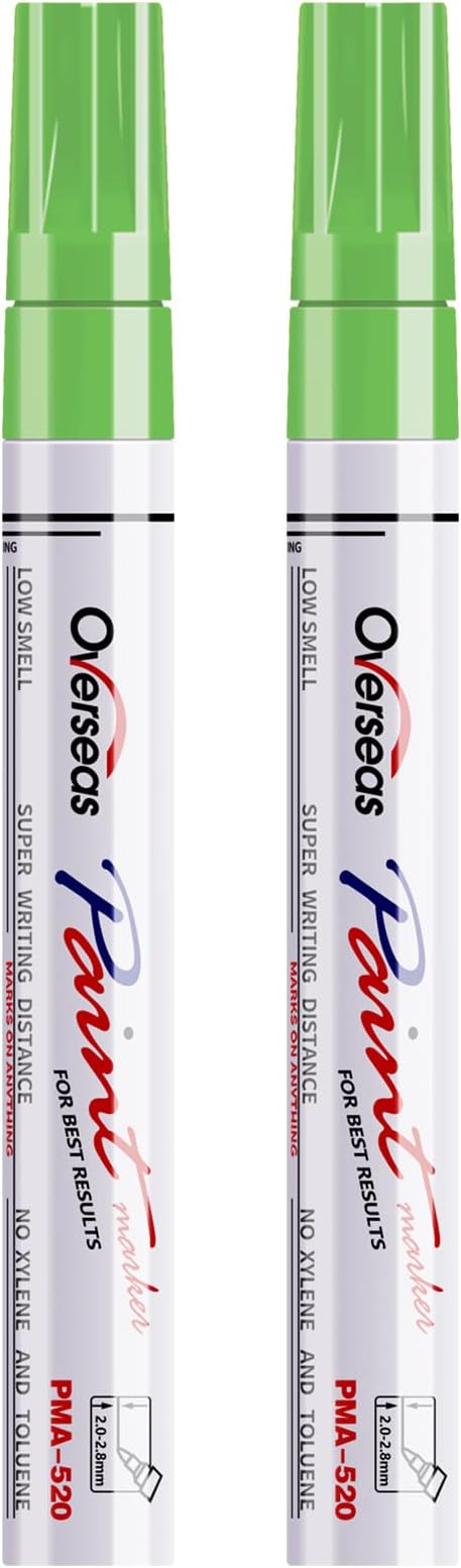 Overseas Permanent Paint Pens Light Green Markers - 2 Pack Oil Based Paint Markers, Medium Tip, Quick Drying and Waterproof Marker Pen for Metal, Rock Painting, Wood, Plastic, Canvas, Glass, Mugs