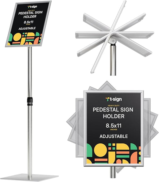 Adjustable Heavy Duty Pedestal Sign Holder Poster Stand - 8.5x11 Inch Vertical & Horizontal Sign Stand Displayed Poster Holder, Square Base Sign Stands for Display, Advertisement & Outdoor Sign Holder