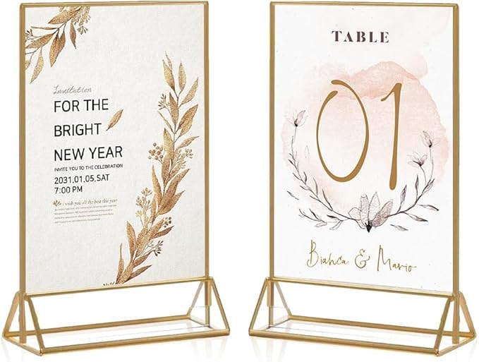 24 Pack Gold Acrylic Sign Holder, Picture Frames Wedding Double Sided Display Clear Sign Holders Stand Desktop Table Menu for Wedding Party Restaurant (4×6)