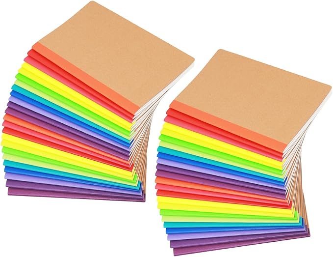 A5 Blank Notebook Bulk,48 pack Kraft Cover Blank Sketch Book Pad Travel Journals with Pastel Color Spine for Students Office, 60 Pages, 8.3”x 5.5”