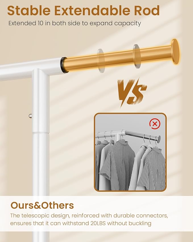 Heavy Duty Clothes Rack, Metal Clothing Rack Load 450 LBS, Rolling Coat Racks for Hanging Clothes with Lockable Wheels, Wardrobe Closet Garment Racks for Bedroom, White