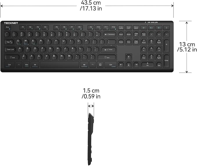 TECKNET Bluetooth Keyboard Rechargeable, 4-Device (2.4G+BT) Wireless Keyboard, Full Size Computer Keyboard with Stand, Ultra-Slim Quiet Typing, for PC/Laptop/Smart TV/Phone/Tablet, 12 Hotkeys