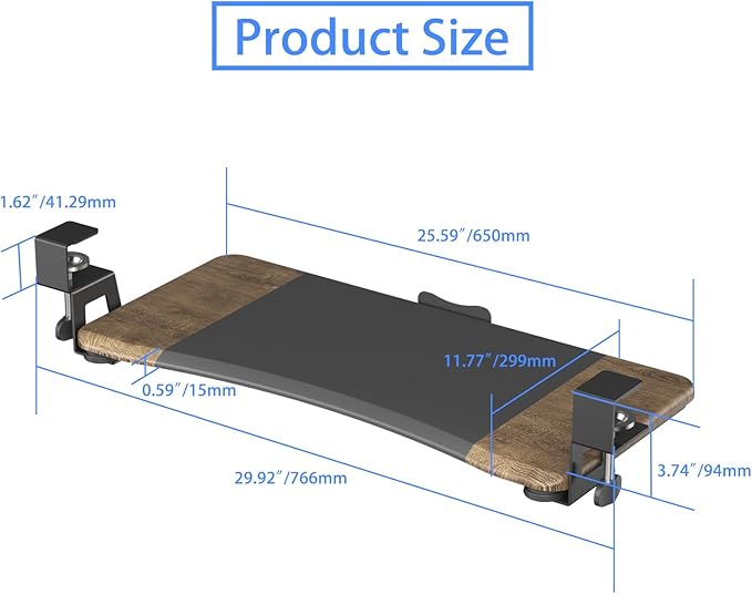 suptek Keyboard Tray Under Desk Pull Out with C Clamp Mount, Computer Keyboard & Mouse Tray, 25.6 (30 Including Clamps) x 11.8 inch Slide-Out Platform Computer Drawer for Typing, DSF1C