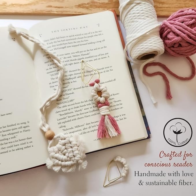 Set of 3 Whimsical Bookmark | Book tabs Classroom Must Haves Crochet Flower Bookmark Paper Clips Bullet Journal Tassels for Bookmarks Cute Things Teacher Must Haves