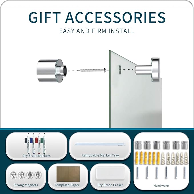 Magnetic Glass Whiteboard 6' x 3', Large Glass Dry Erase Board 70 x 35 Inches for Wall, Large White Board Frameless for Office Home & School