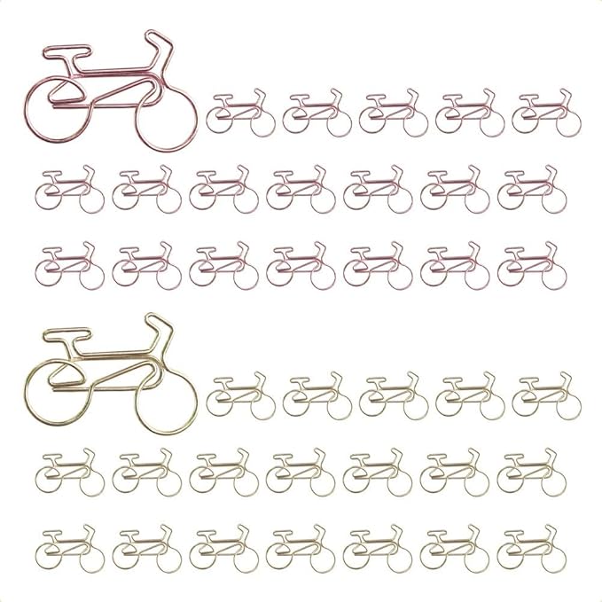OWLFAVO 40pcs Bicycle Shape Paper Clips with Clear Box, Rose Gold and Yellow Gold, Funny Cute Paperclips Bookmarks Planner Clips for Fun Office Supplies School Gifts Wedding Decoration