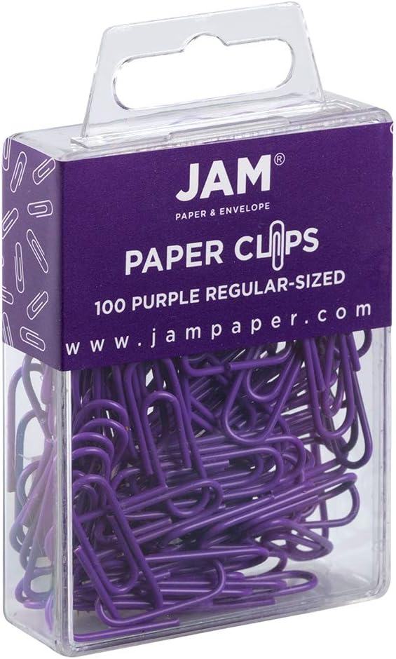 JAM PAPER Colorful Standard Paper Clips - Regular 1 Inch - Purple Paperclips - 100/Pack