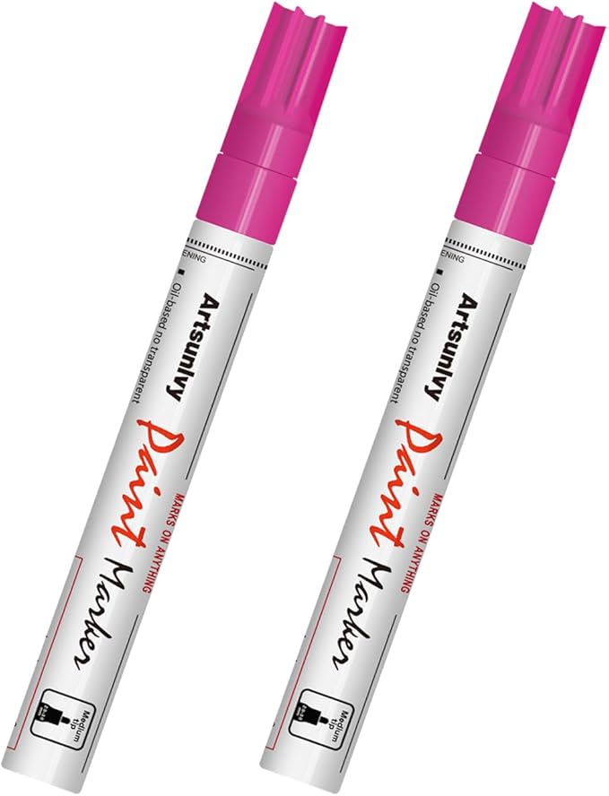 Pink Paint Pens Permanent Markers - 2 Pack Paint Markers for Metal, Rubber,Wood, Rocks, Canvas, Plastic, Dark Surface, Craft Art Supplies, Medium Tip, Quick Dry, Waterproof