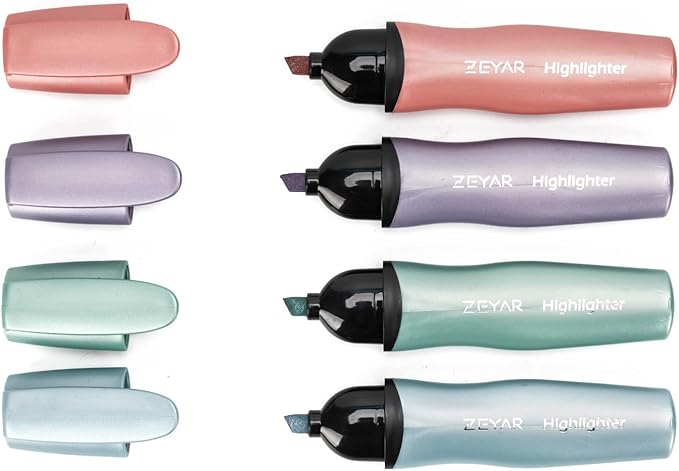 ZEYAR Aesthetic Highlighter Pen, Mystic Gems Colors, Chisel Tip Marker Pen, Water Based, No Bleed Dry Fast Easy to Hold, for Study Notes School Office (4 Noble Colors)