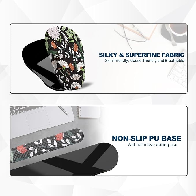 Ergonomic Mouse Pad and Keyboard Wrist Rest with Massage Design, Space-Saving Mouse Pad Wrist Support, Memory Foam Wrist Rest with Non-Slip PU Base for Computer Desk, Multiflora