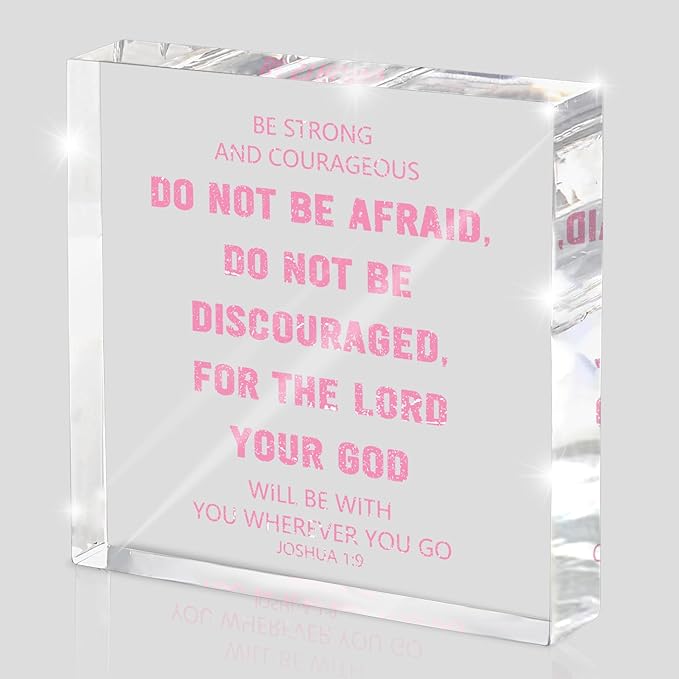 Be Strong & Courageous Acrylic Scripture Sign - 4x4 inches Joshua 1:9 Decor, Bible Verse Desktop Decor, Encouragement in Anxious Moments, Suitable for Prayer Room, Faith Home