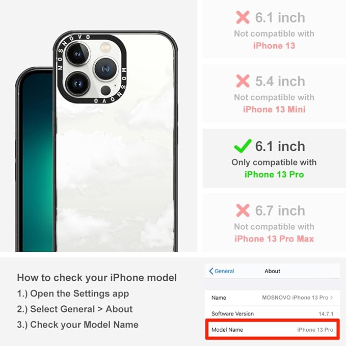 MOSNOVO Case for iPhone 13 Pro, [10ft 4X Military-Grade Drop Protection] Durable & Shockproof Phone Case Cover Design for iPhone 13 Pro - Cloud - Clear Black