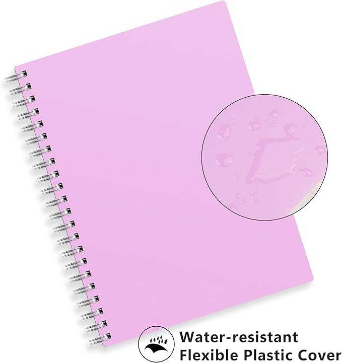 RETTACY Spiral College Ruled Notebook, 300 Pages, A4 Large Size (8.2" x 11.2"), for School, Work, Writing, Journaling, 100 GSM Thick Paper, Flexible Plastic Cover (Lilac)