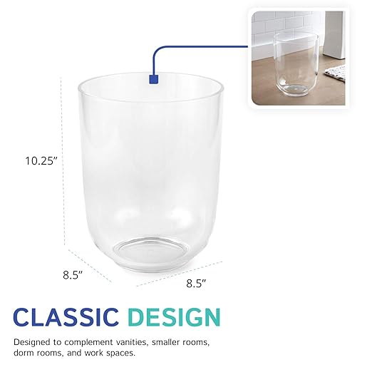 Huang Acrylic Clear Round Wastebasket Trash Can | Garbage Container Bin for Bathrooms, Kitchens, Home Offices | Shatter-Proof, Stylish, Durable and Compact Design