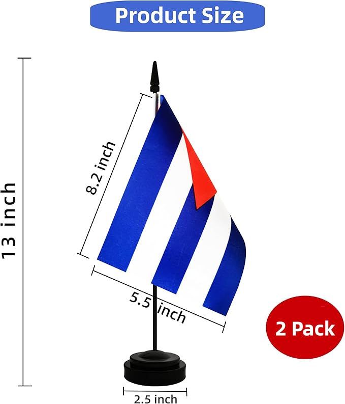 2 Pack Cuba Desk Flag, Cuban Table Office Flag with Solid Pole and Stand Base, International Country Flag, Festival Celebration, Classroom Meeting Desktop Decoration (Cuba)