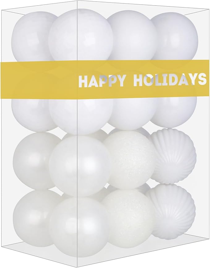 White 2.5" Christmas Balls Christmas Tree Decoration Ornaments Shatterproof Hanging Balls for Birthday Halloween Holiday Wedding Decorations Set of 24pcs