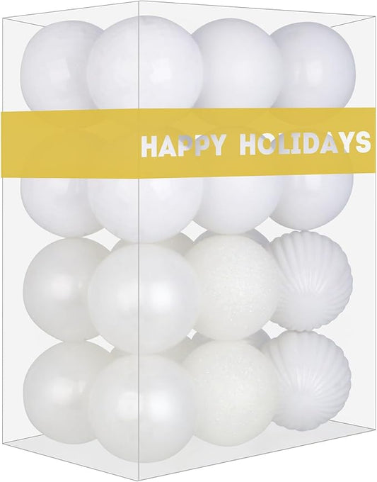 White 2.5" Christmas Balls Christmas Tree Decoration Ornaments Shatterproof Hanging Balls for Birthday Halloween Holiday Wedding Decorations Set of 24pcs