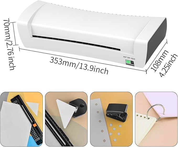 9 Inch Laminator Machine for Documents and Photos, 6 in1 A4 Thermal Laminator Machine with Never Jam Technology, 15 Laminating Sheets, 5 Mil Thick, Use for Home Office School