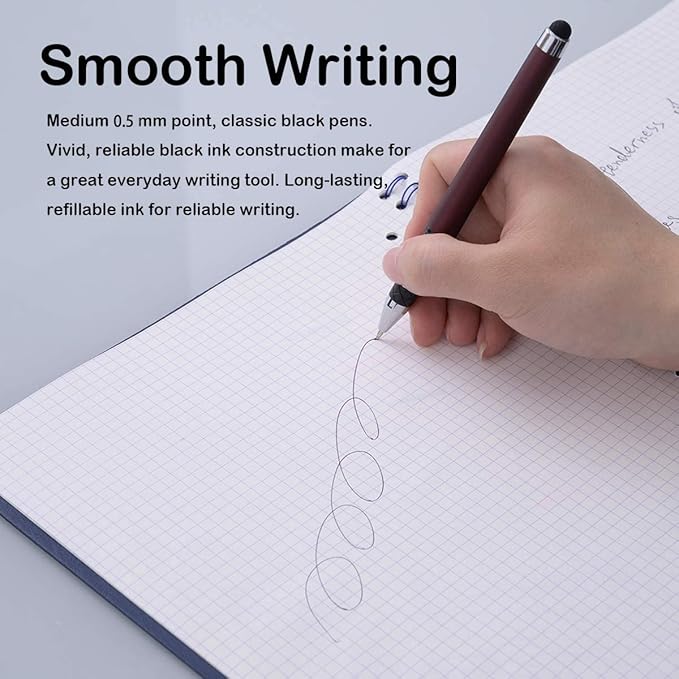 MiSiBao 0.5mm Black Ink Gel Ink Rollerball Pens 2 in 1 Medium Point Pens with Stylus Work Pen Smooth Writing for Office (Black Ink 18-pack 0.5mm Red)