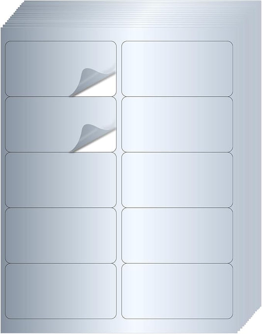 STARLIBOO Shipping Labels Stickers, 2"×4" Printable Silver Mailing Labels for Laser/Inkjet Printing- Matte Silver, Permanent Adhesive Sticker