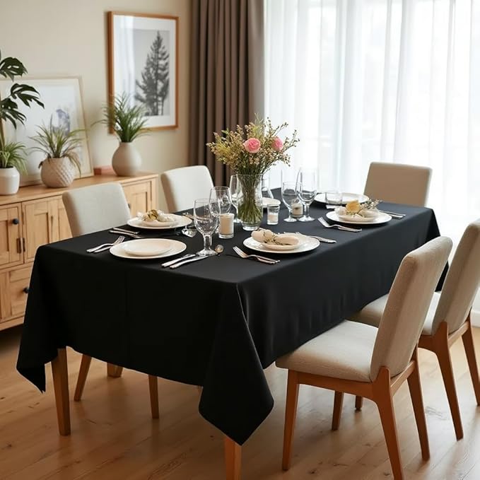sancua Rectangle Tablecloth - 54 x 78 Inch - Stain and Wrinkle Resistant Washable Polyester Table Cloth, Decorative Fabric Table Cover for Dining Tables, Buffet Parties and Camping, Black
